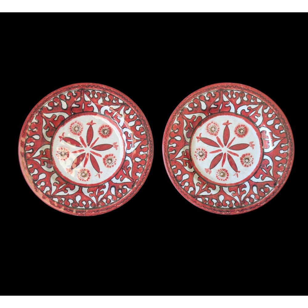 Williams Sonoma Melamine Red Black Geometric Salad Plates Set Of 2